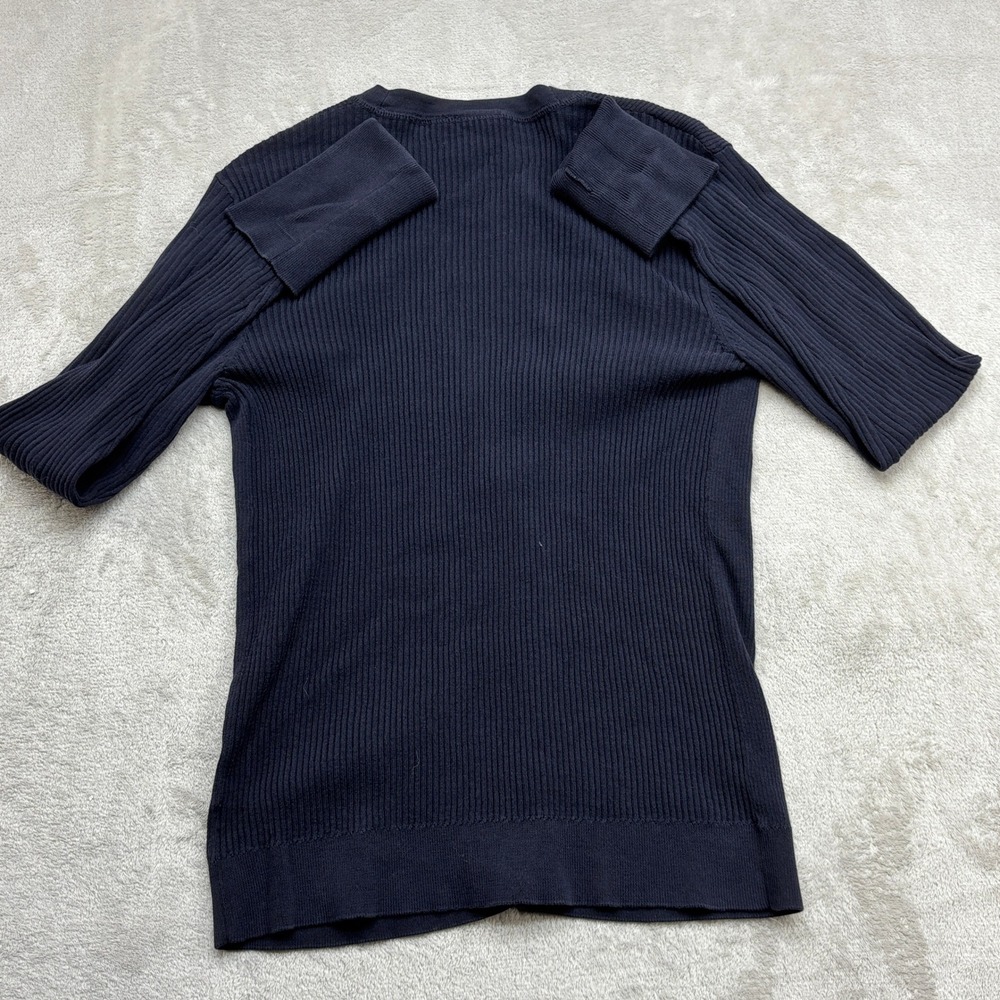 Tory Burch Cardigan Women's M Navy Ribbed Knit Gold Logo Button V-Neck Old Money - Picture 5 of 9